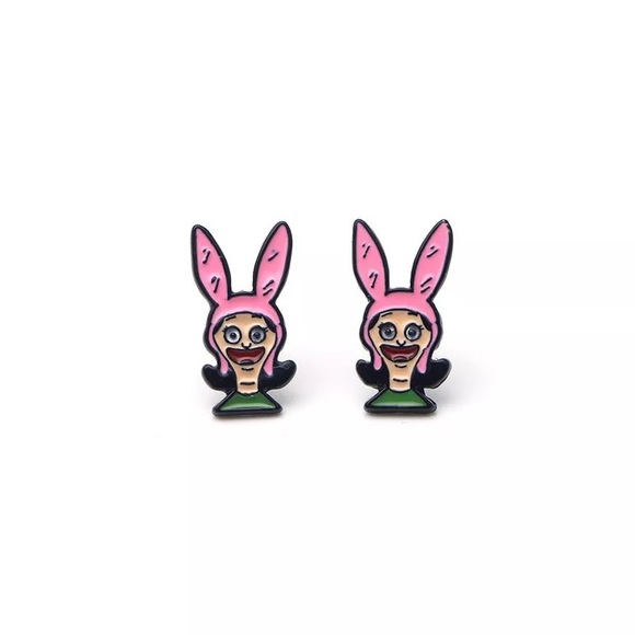 Bob's Burgers "LOUISE" 1st QUALITY ENAMEL STUD EARRINGS APPROX. 1/2" - Picture 2 of 4